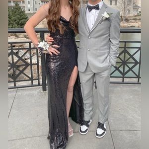 black sequin prom dress